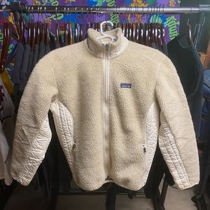 Womens Patagonia deep pile fleece zip jacket size XL cream color